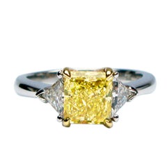 1.54ct Canary Yellow SI1 Radiant Ring with Trillions