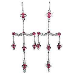 Ruby Diamond Platinum Chandelier Earrings 4