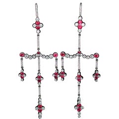 Ruby and Diamond Platinum Chandelier Earrings