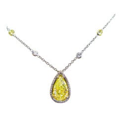 4.37 carats Fancy Yellow SI1 Pear Diamond Frame Pendant