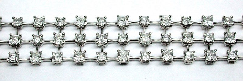 J. Birnbach 18.31 carat Cushion and Asscher Diamond Triple Row Bracelet For Sale 1