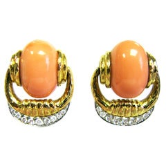David Webb Diamond, Coral and Gold Earrings