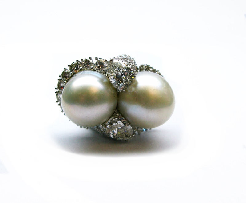 David Webb Pearl and Diamond Ring