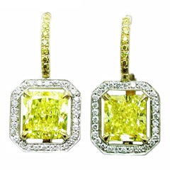 3.83 carats Fancy Yellow Intense Radiant Diamond Frame Earrings