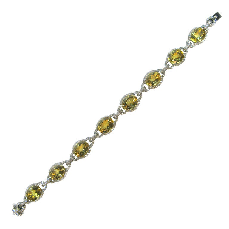 Yellow Beryl and Diamond Bracelet