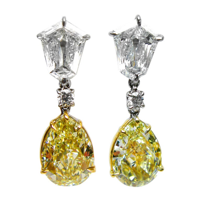 J. Birnbach Fancy Light Yellow Pear Shape Diamond Earrings