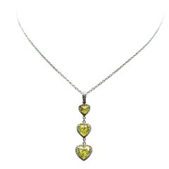 Natural Fancy Yellow Diamond Triple Heart  Shape Pendant
