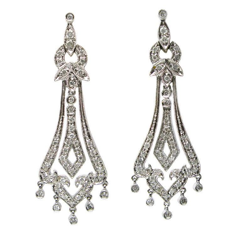White and Gold Diamond Chandelier Earrings at 1stdibs