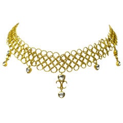 Rose Cut Diamond and 22KT Yellow Gold Link Necklace