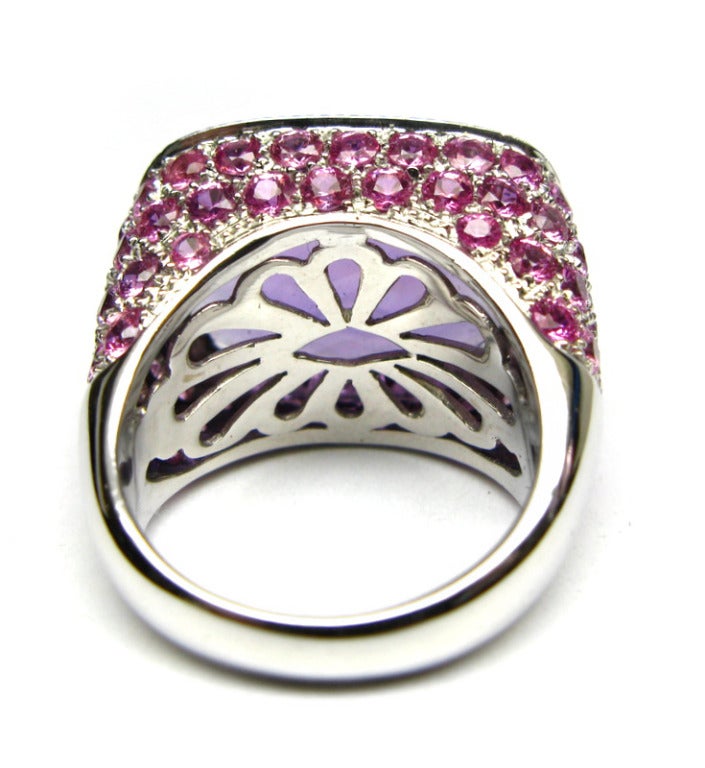 Cushion Cut Amethyst, Diamond and Pink Sapphire Cocktail Ring