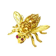 Yellow Diamond and Ruby Bee Pin
