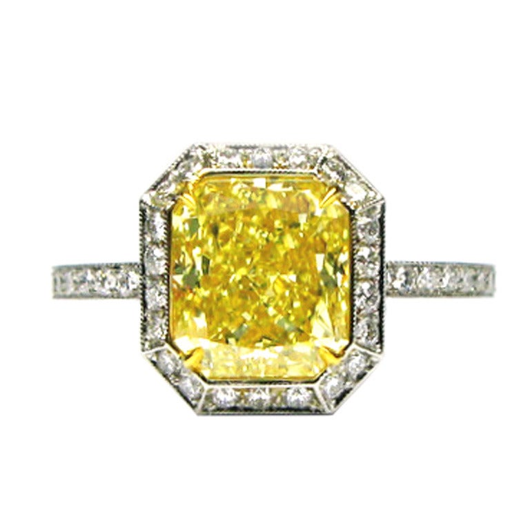 2.29Ct Fancy Yellow Radiant Diamond Frame Ring