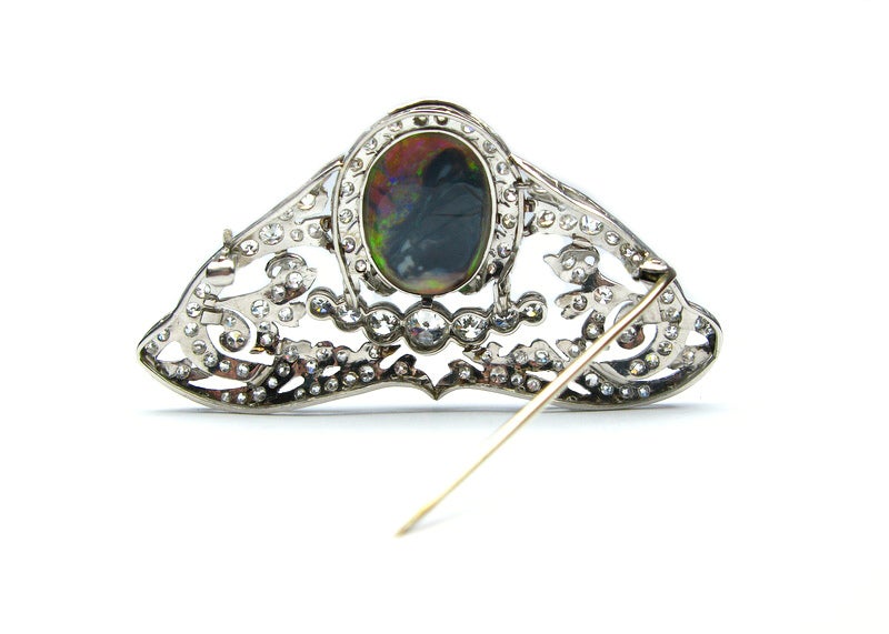 Cabochon Art Deco Opal Diamond Pin For Sale