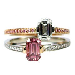 1.74 carats Fancy Deep Pink and White Emerald Diamond Twin Ring