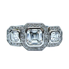 GIA certified 2.31 Carat Three Stone Asscher Cut Diamond Ring 