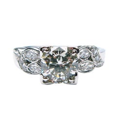 J. Birnbach Art Deco 1.22 carat Round Brilliant Platinum Engagement Ring 