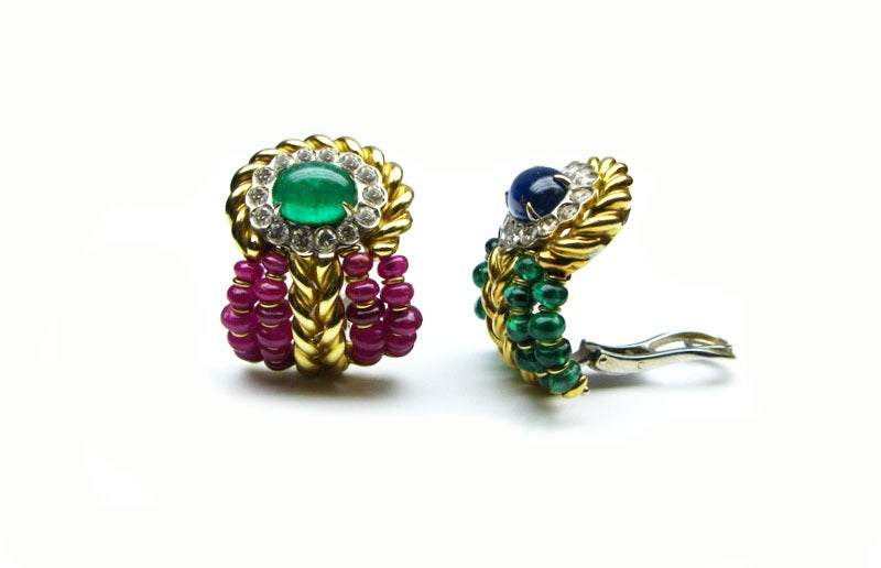 Giovane Braided Gold Gemstone Earrings In Excellent Condition In New York, NY