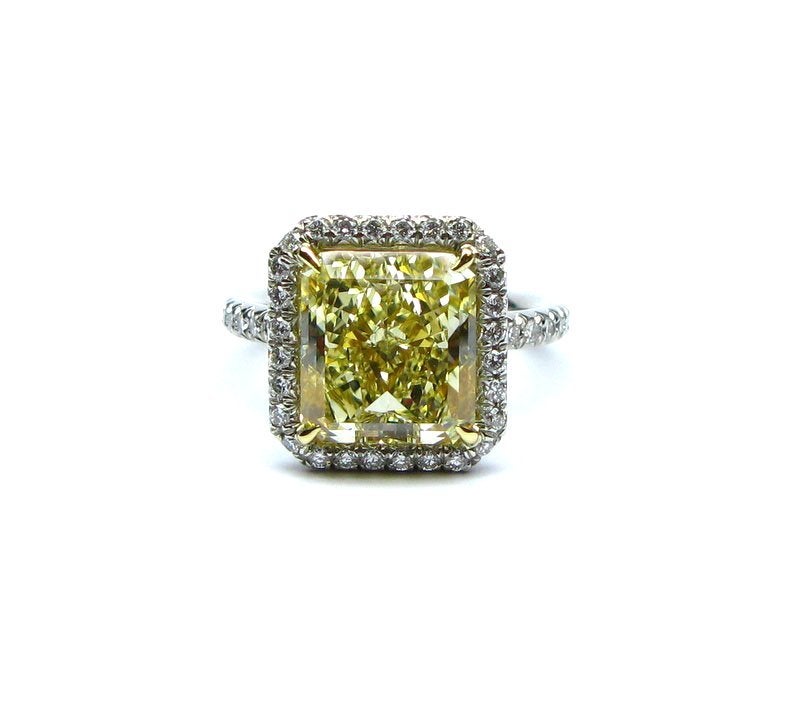 Contemporary 6.06ct GIA Fancy Yellow VS1 Radiant Diamond Frame Ring