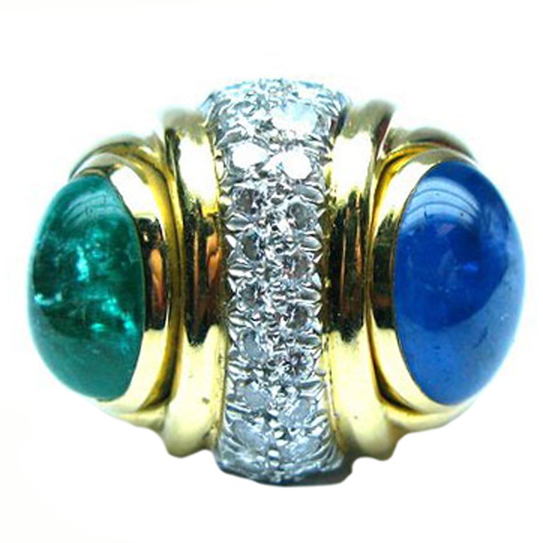 DAVID WEBB  Sapphire and Emerald Ring