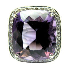 Large Amethyst Cushion Cut Ring with Diamonds