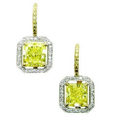 Fancy Yellow Radiant Cut Diamond Earrings 3+ Carats