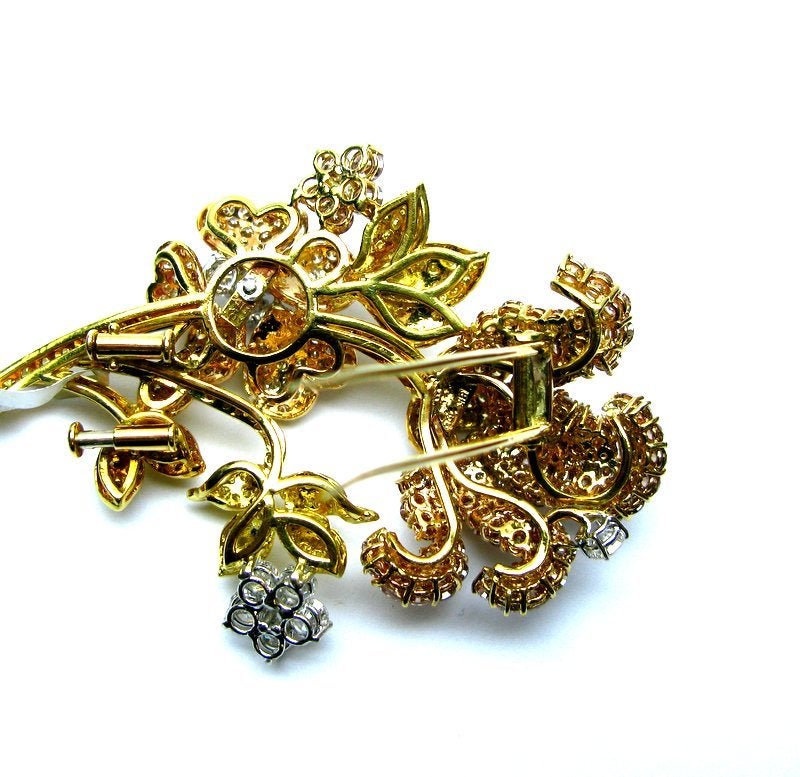 Floral Diamond Brooch with Colored Diamonds 1