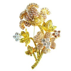 Floral Diamond Brooch with Colored Diamonds