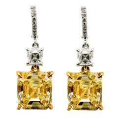GIA-Certified Fancy Yellow 10.83 Carat Asscher-Cut Diamond Drop Earrings