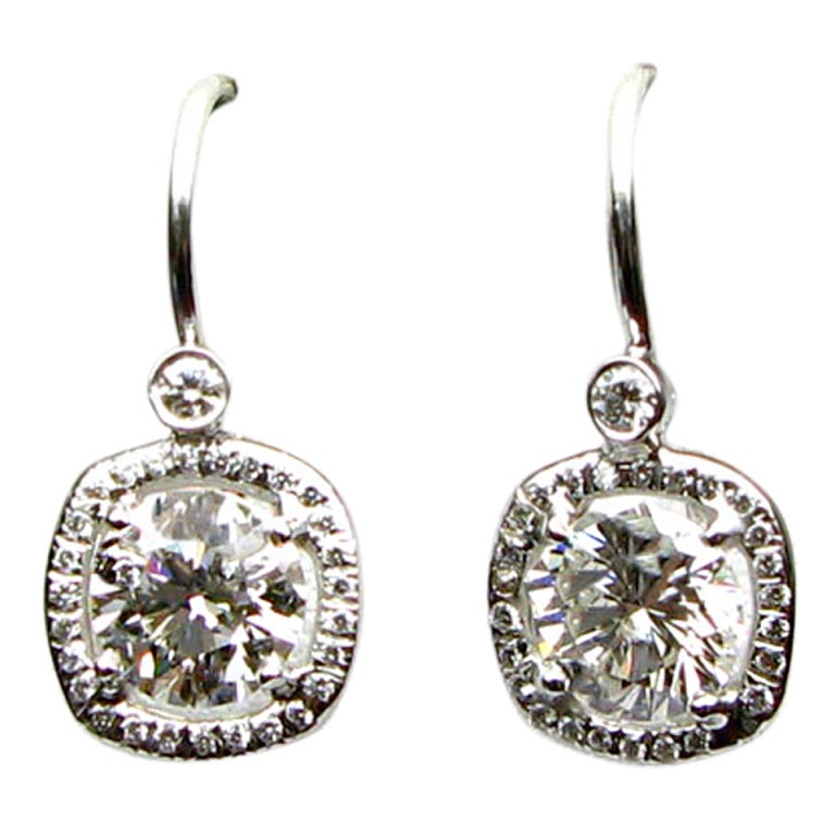 2.59 carats I SI Round Brilliant Diamond Frame Earrings