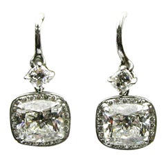 2.55 carats G VS Cushion Diamond Drop Earrings
