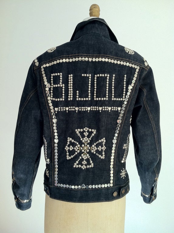 Mr. William de Lillo's personalized studded Levi denim jacket. One of a kind item personally customized by the jeweler, William de Lillo.

Rare item from the William de Lillo archives.

William de Lillo (deceased 2011) was born in Belgium and