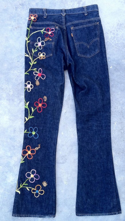 A fine vintage pair Levi denim jeans personally customized by William de Lillo for himself.

Rare item from the William de Lillo archives.

William de Lillo (deceased 2011) was born in Belgium and came to the United States in the 1950's. After