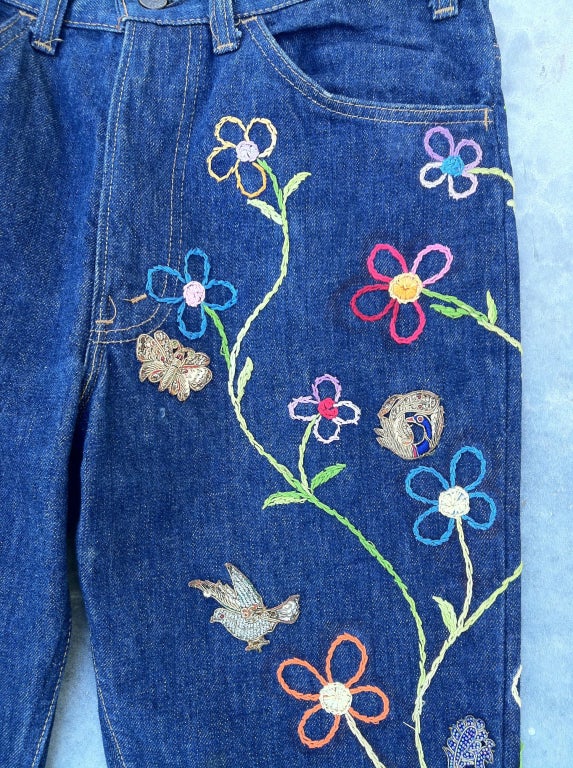 Men's WILLIAM de LILLO's Embroidered Levi Jeans ca.1968 For Sale