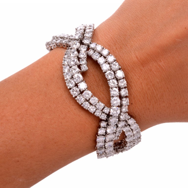 1940s Diamond Wide Platinum Bracelet For Sale at 1stdibs