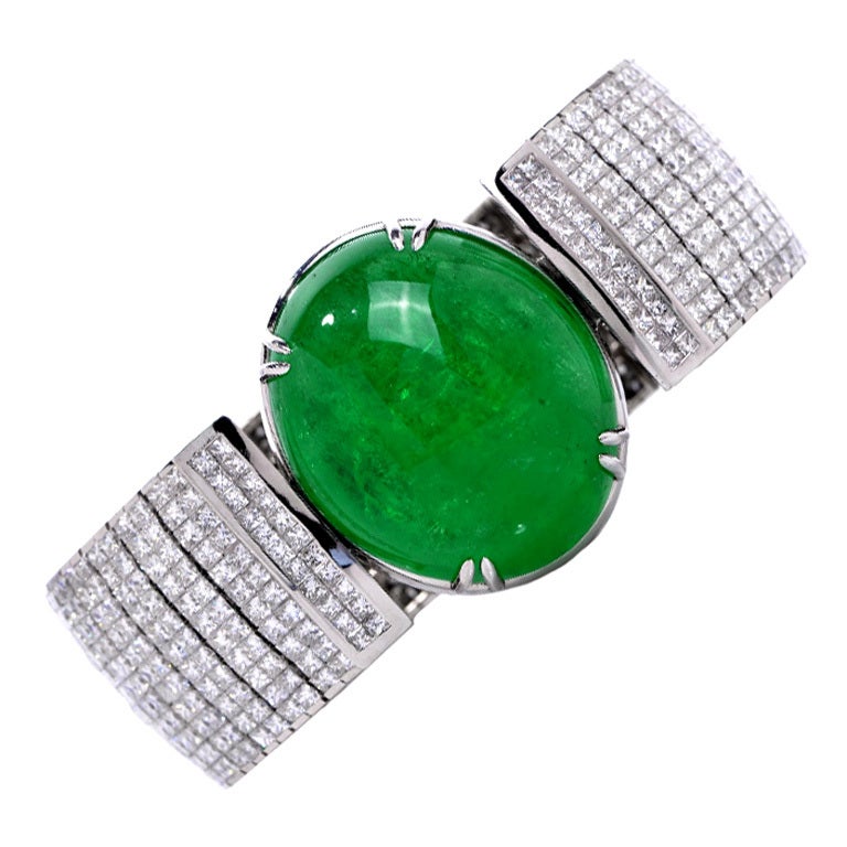 169.00ct Emerald Diamond Gold Bracelet