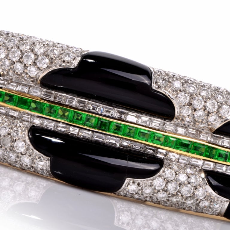 Women's Stylish Diamond Emerald Gold Onyx Bangle Bracelet