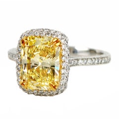 GIA 4.04ct Fancy Intense Yellow Diamond Engagement Beaudry Ring