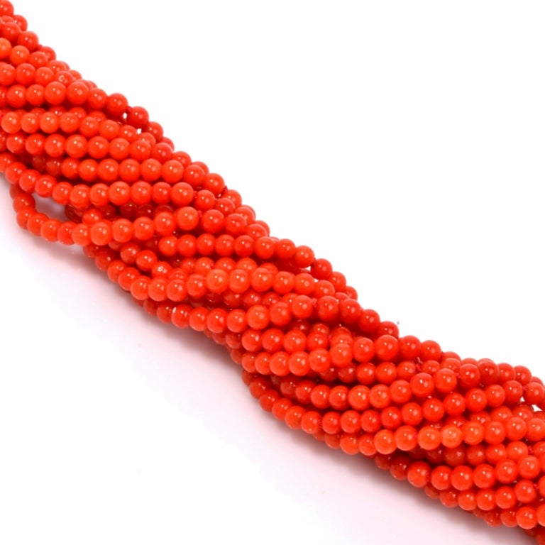 Women's Multi-Strand Red Coral Bead Gold Necklace