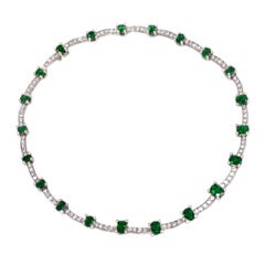 Classic Diamond Colombian Emerald Gold Necklace