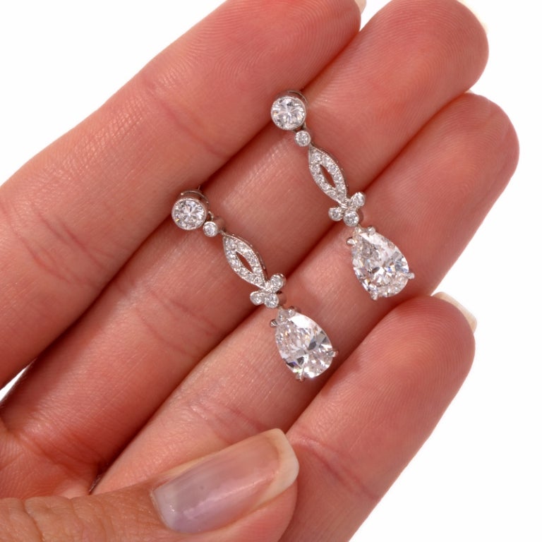 Women's GIA Diamond Platinum Drop Earrings