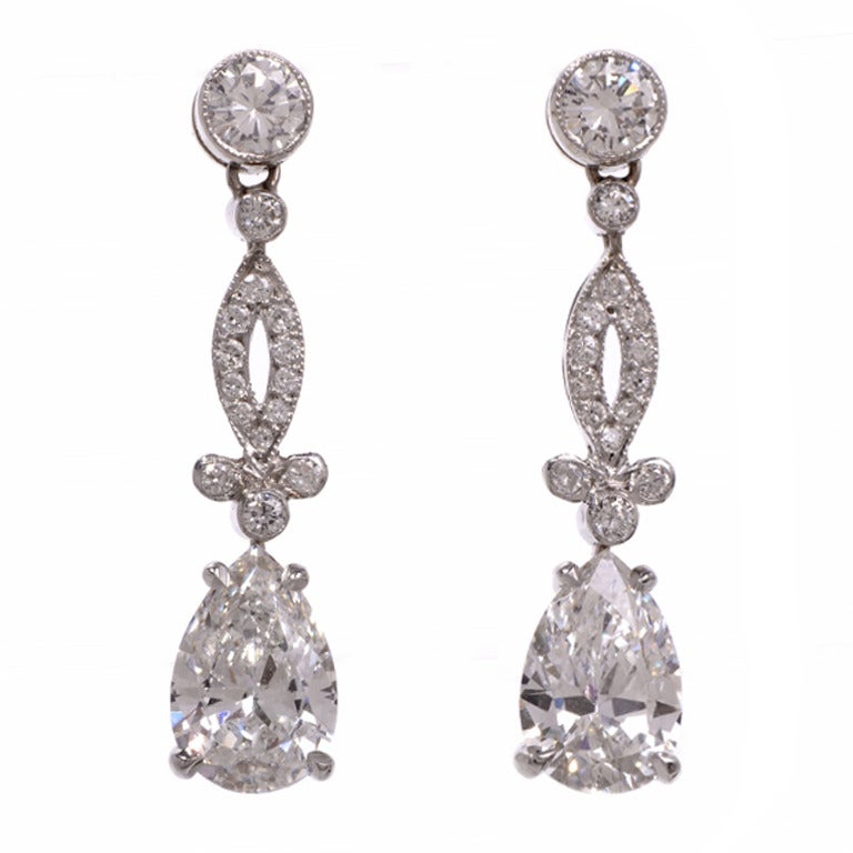 GIA Diamond Platinum Drop Earrings