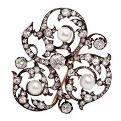 1900s Diamond Pearl Gold Silver  Edwardian Brooch Pin