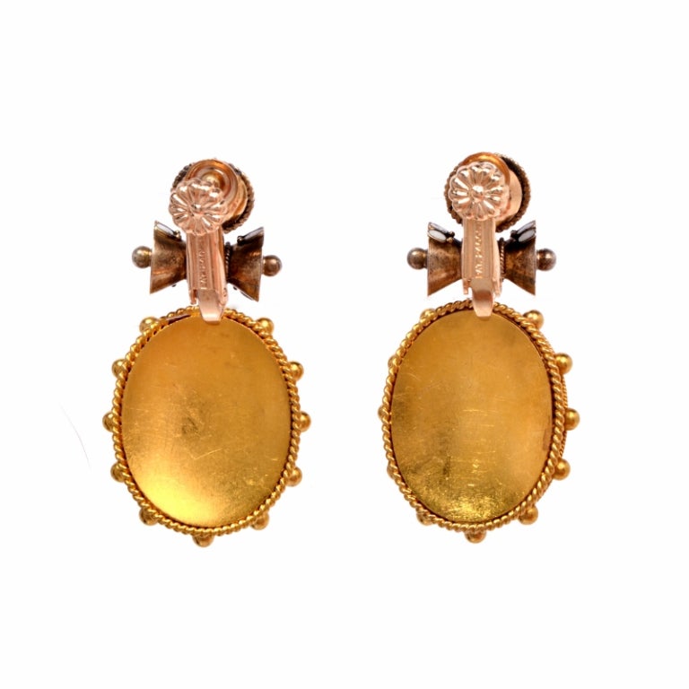 Victorian Diamond Enamel Gold Earrings