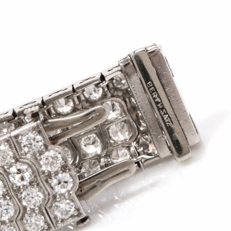 Women's 1920s Diamond Emerald Platinum Wide Bracelet