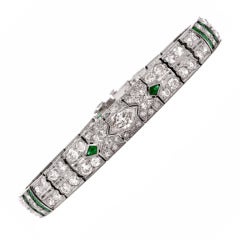 1920s Diamond Emerald Platinum Bracelet