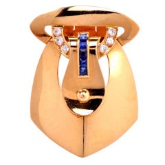 Diamond Sapphire Gold Clip Brooch Pin