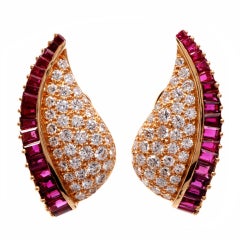 8.75ct Diamond Ruby Gold Designer Earrings