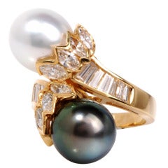 South Sea Pearl Diamond Gold Bypass Ring 5