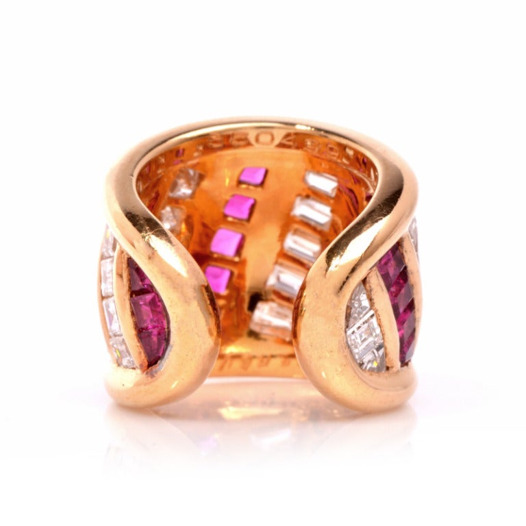 1970s French Verney Ruby Diamond Gold Ring In Excellent Condition In Miami, FL