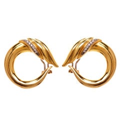 Diamond Circular Clip-back Gold Earrings